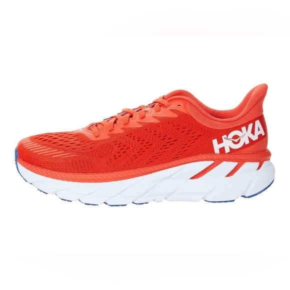 Hoka One One Clifton Lace-up Sneakers Red Fiesta Mesh US Size 8 - Picture 1 of 15